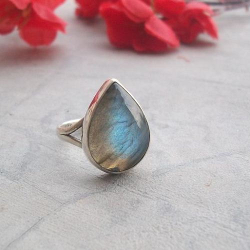 Labradorite Ring, Artisan drop ring, Sterling silver gemstone ring