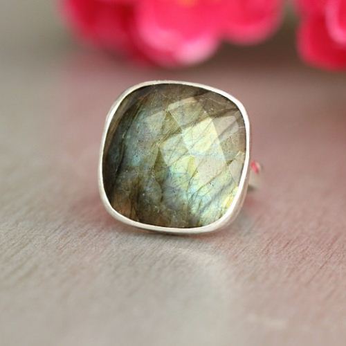 Labradorite Ring, Square ring, Silver gemstone ring