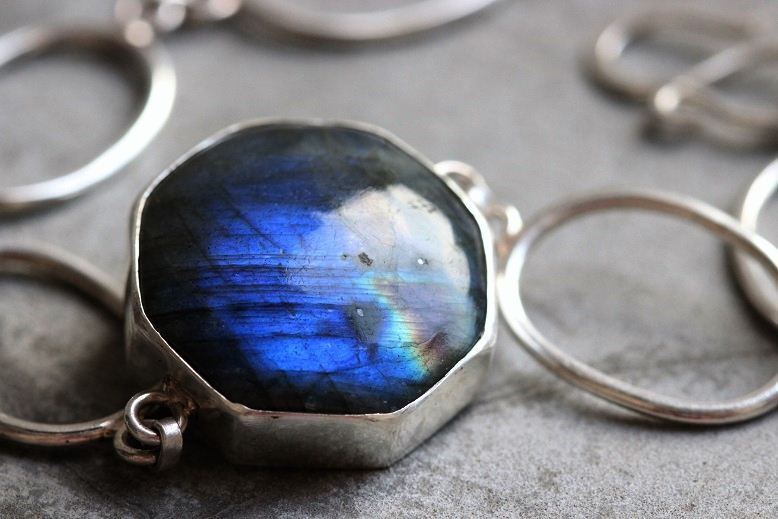 Labradorite bracelet, Hexagon sterling silver artisan bracelet