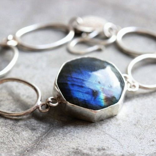 Labradorite bracelet, Hexagon sterling silver artisan bracelet
