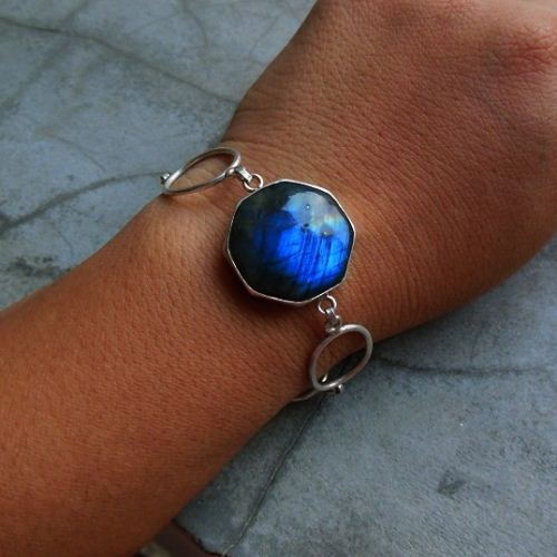 Labradorite bracelet, Hexagon sterling silver artisan bracelet