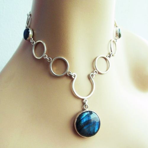 Labradorite statement necklace jewelry in solid sterling silver
