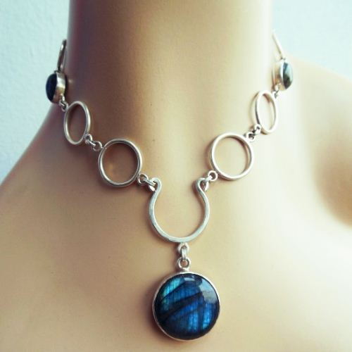 Labradorite statement necklace jewelry in solid sterling silver