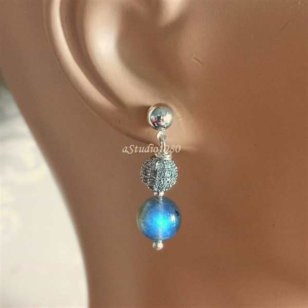 Labradorite pendant necklace set, Handmade artisan silver jewelry