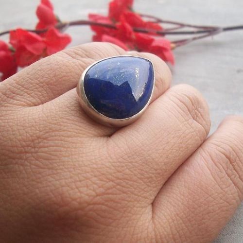Lapis Lazuli Ring, Silver ring, Bold blue drop ring