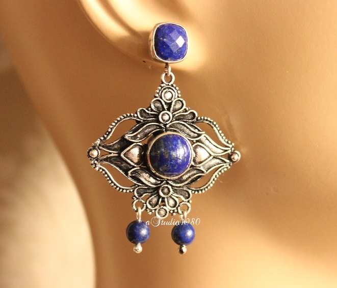 Lapis Lazuli earrings Statement silver