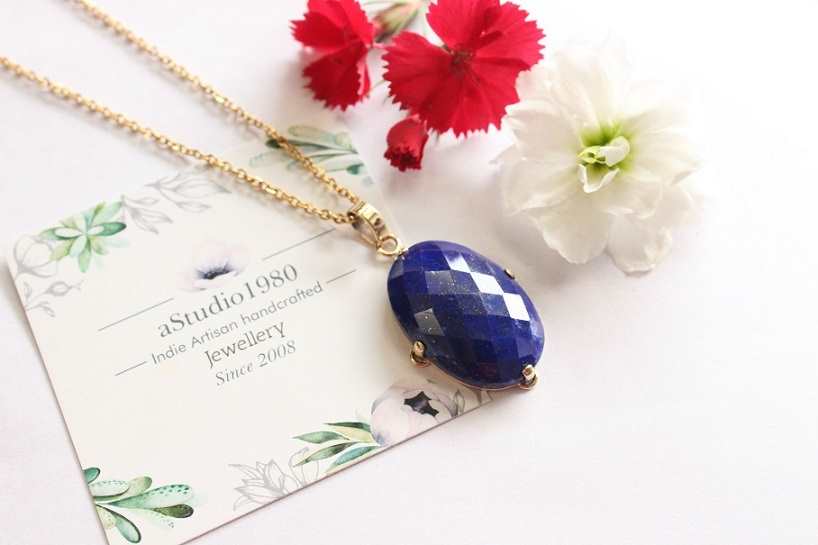 Lapis Lazuli gold pendant -14k yellow gold pendant 