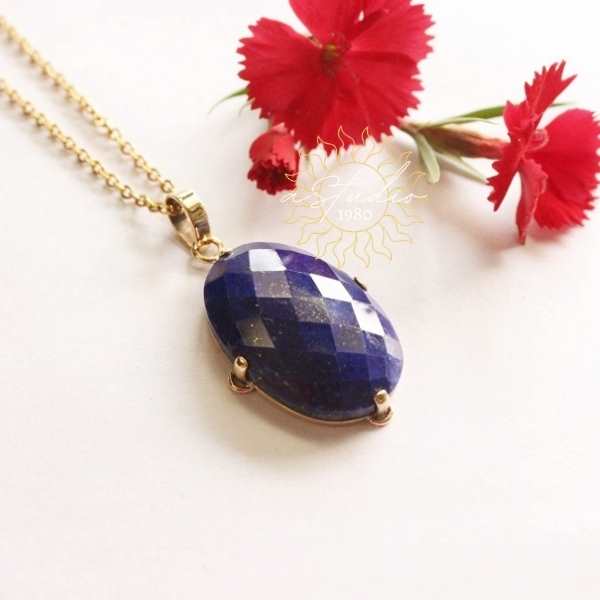 Lapis Lazuli gold pendant -14k yellow gold pendant 