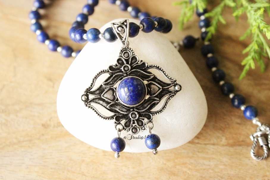 Lapis Lazuli pendant necklace oxidized