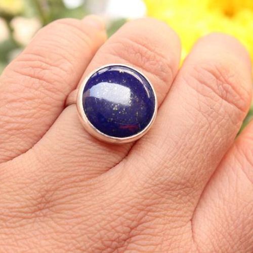 Lapis Lazuli ring - Deep blue ring - Bold denim silver ring