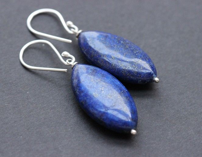 Lapis lazuli earrings, Lapis earrings, Blue gemstone silver earrings