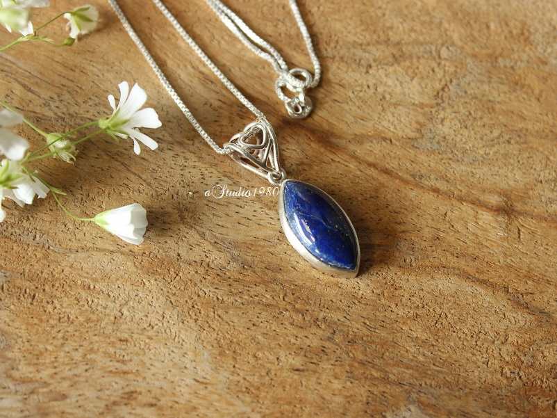 Lapis lazuli pendant necklace, Artisan sterling silver pendant chains