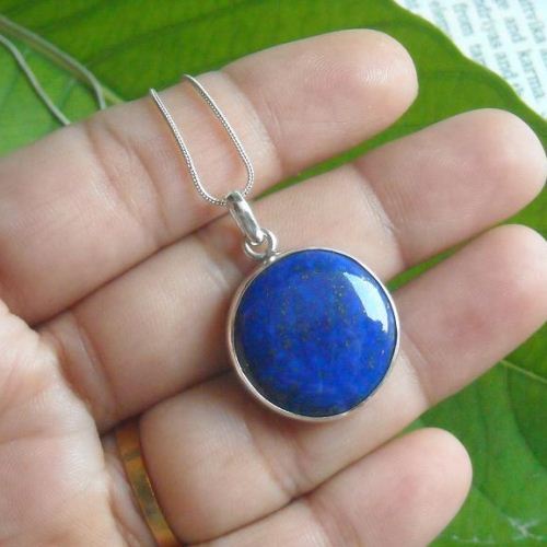 Lapis lazuli pendant necklace, Blue lapis silver pendant chain