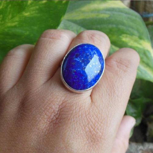 Lapis lazuli ring, Deep blue silver ring, Artisan oval gemstone ring