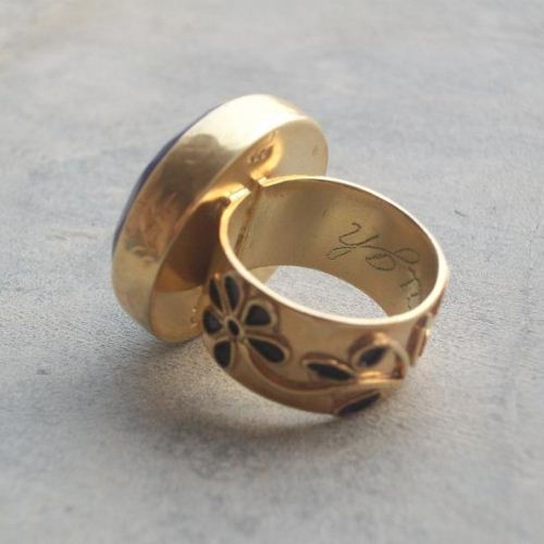 Lapis lazuli ring, Round cocktail ring, Artisan silver jewelry