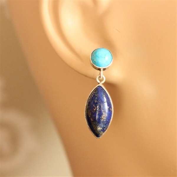  Lapis lazuli turquoise earrings - post dangler silver earrings