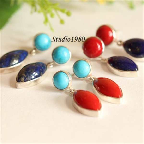  Lapis lazuli turquoise earrings - post dangler silver earrings