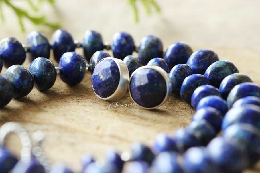 Lapis necklace beaded gemstone necklace earrings set