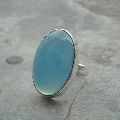 Large Oval ring, Big bold ring, Aqua blue chalcedony silver ring