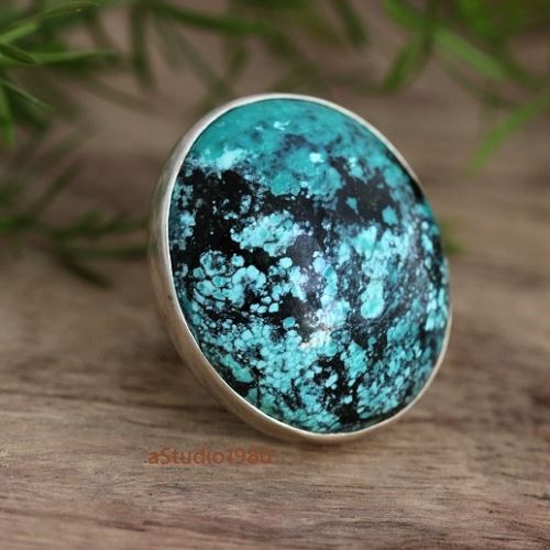 Statement Turquoise Ring, Natural oval turquoise silver ring
