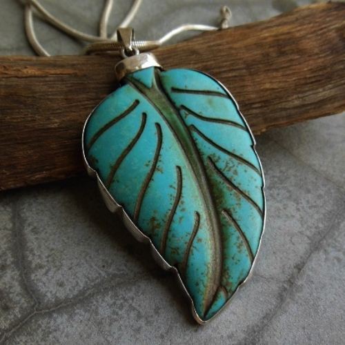 Large turquoise pendant chain sterling