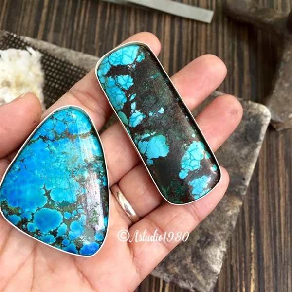 Large turquoise pendant necklace, Artisan silver jewelry