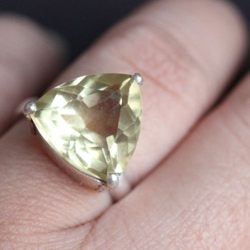 Lemon quartz ring, Natural gemstone silver ring