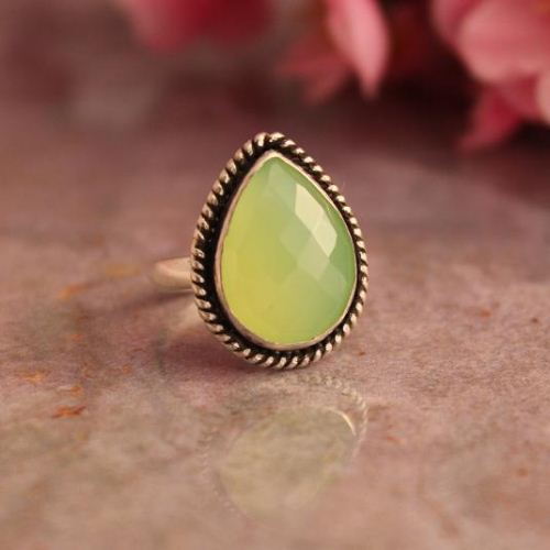 Lime green ring Green Chalcedony