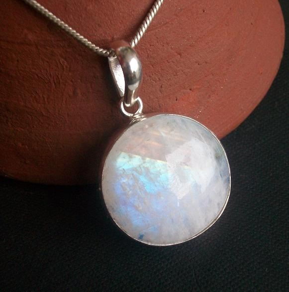Rainbow moonstone pendant necklace chain
