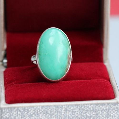 Mint Green Chrysophrase ring jewelry - Oval silver ring
