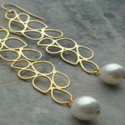 Modern swarovski crystal pearl gold filled earrings