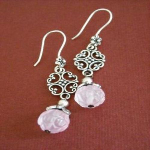 Mom Inspired by love rose quartz  sterling silver earrings