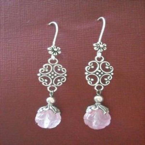 Mom Inspired by love rose quartz  sterling silver earrings
