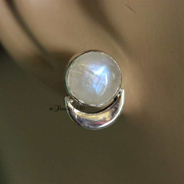 My moon handmade silver rainbow moonstone studs Earrings