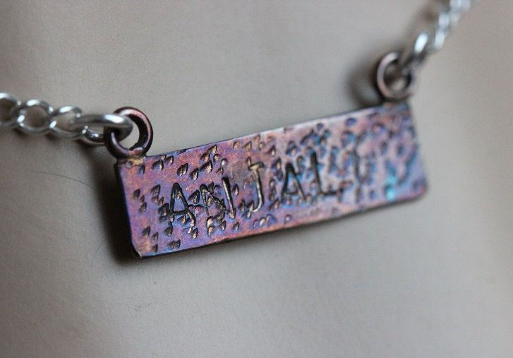 Name pendant Rainbow Patina OOAK