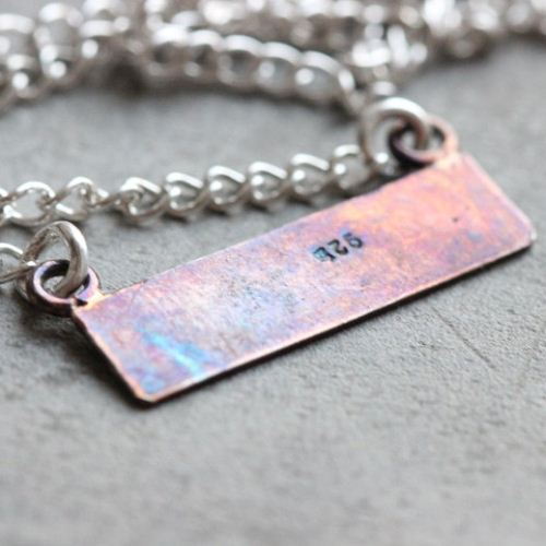 Name pendant, Rainbow Patina OOAK, Personalized stamped
