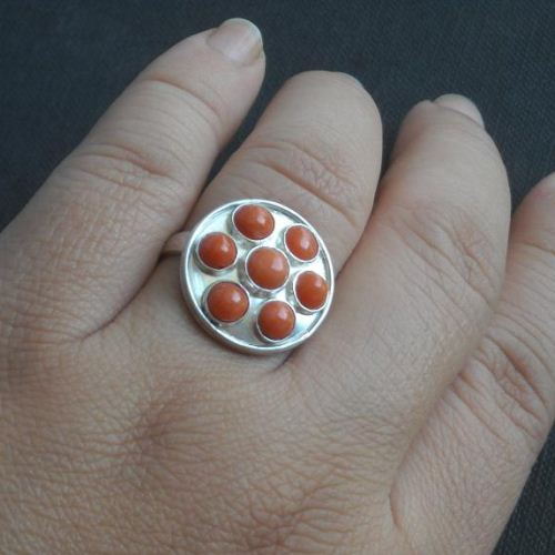 Natural Coral ring - Ethnic ring - Sterling silver artisan ring