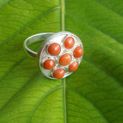 Natural Coral ring - Ethnic ring - Sterling silver artisan ring