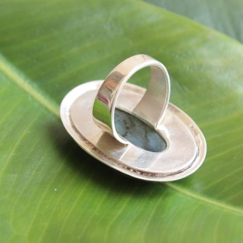 Natural Labradorite Ring, Carved ring, Blue gemstone silver ring