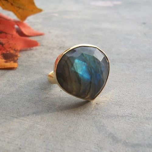 Natural Labradorite Ring Gold Labradorite