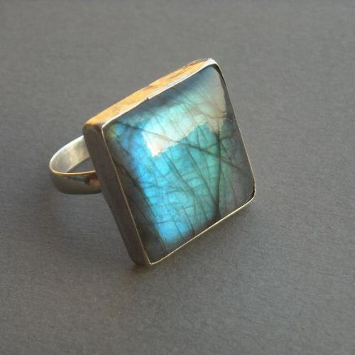 Natural Labradorite Ring, Square ring, Unique silver ring