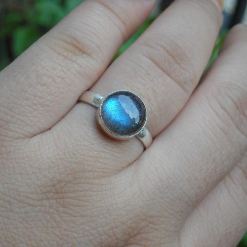 Natural Labradorite Ring - 10mm round blue silver ring, Gift