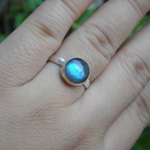 Natural Labradorite Ring - 10mm round blue silver ring, Gift