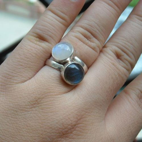 Natural Labradorite Ring - 10mm round blue silver ring, Gift