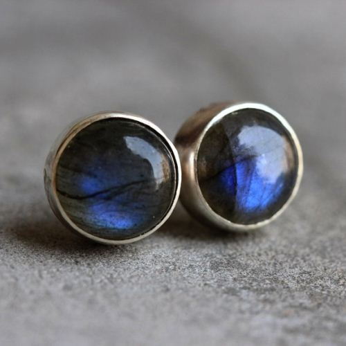 Natural Labradorite earrings, Stud earrings, Silver ear studs