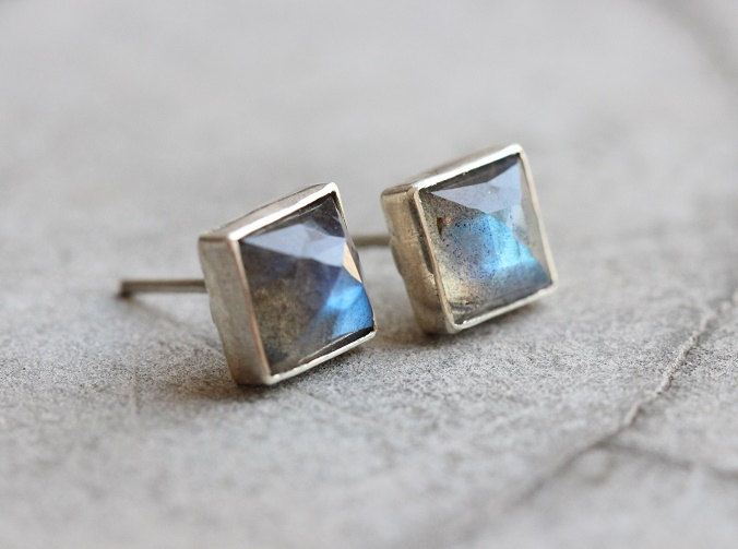 Natural Labradorite earrings, Stud earrings, Sterling silver studs