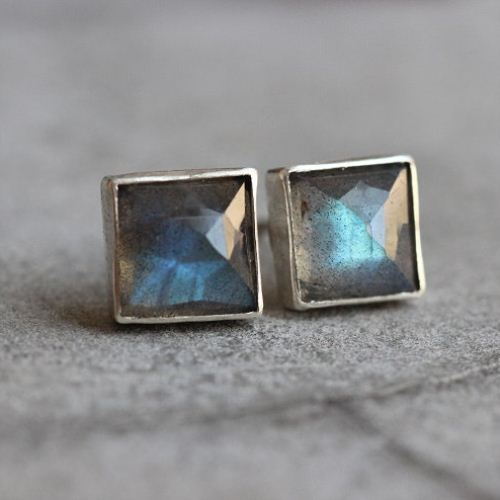 Natural Labradorite earrings, Stud earrings, Sterling silver studs