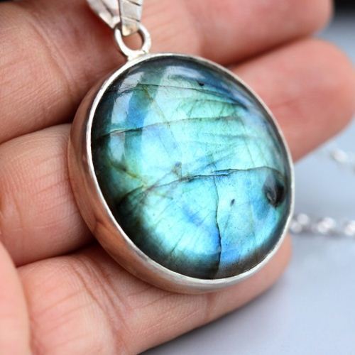 Natural Labradorite pendant necklace - Labradorite silver pendant