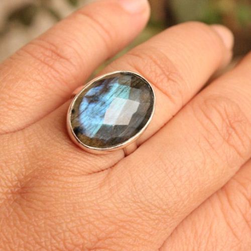 Natural labradorite sterling silver ring, Blue ring for women
