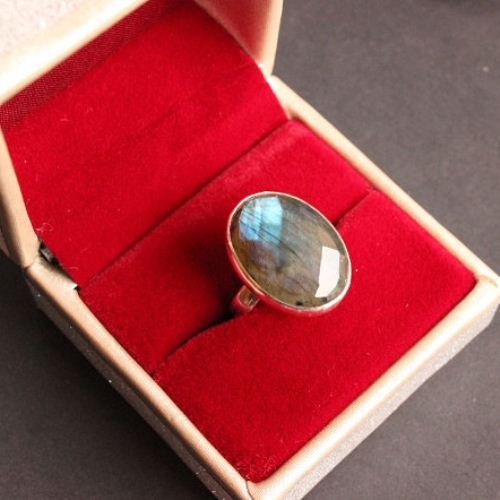 Natural labradorite sterling silver ring, Blue ring for women